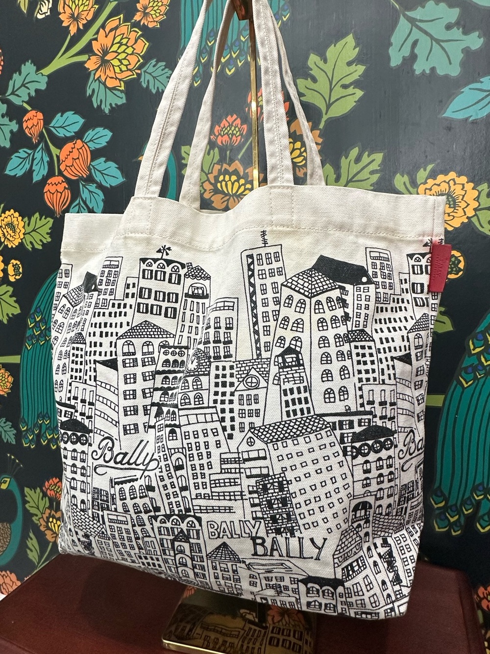 Bally Cream and Black City-Print Canvas Tote - Picture 5 of 14